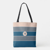 Monogramm Pfirsich Grau Blau Gestreift Modern Chic Tasche (Rückseite)