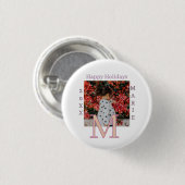 MONOGRAMM PFIRSICH GRAU NAME FOTO JAHR WEIHNACHTEN BUTTON (Vorne & Hinten)