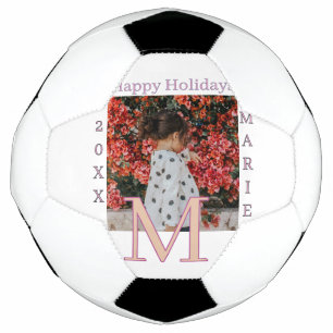 MONOGRAMM PFIRSICH GRAU NAME FOTO JAHR WEIHNACHTEN FUßBALL