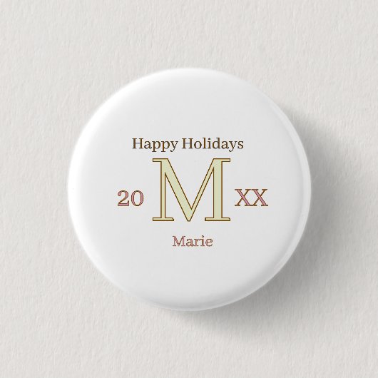 MONOGRAMM PFIRSICH GRAU NAME JAHR GOLDENE FEIERTAG BUTTON (Vorderseite)