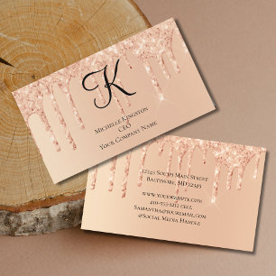 Monogramm Pfirsich tropfender Glitter Glam trendy  Visitenkarte