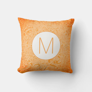 Monogramm Pfirsichfarbe mit Blumenkodierung Kissen