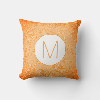 Monogramm Pfirsichfarbe mit Blumenkodierung Kissen