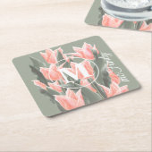 Monogramm-Pfirsichfarben mit elegantem Familiennam Rechteckiger Pappuntersetzer (angewinkelt)