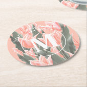 Monogramm-Pfirsichfarben mit elegantem Familiennam Runder Pappuntersetzer (Angewinkelt)