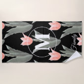 Monogramm-Pfirsichfarben mit elegantem Familiennam Strandtuch (Vorderseite)