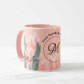 Monogramm-Pfirsichfarben mit elegantem Familiennam Tasse (Vorderseite Links)