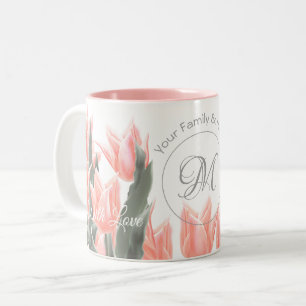 Monogramm-Pfirsichfarben mit elegantem Familiennam Zweifarbige Tasse