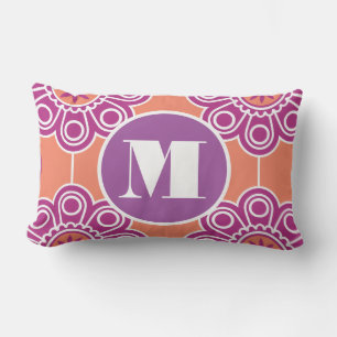 Monogramm Pfirsichpink Lila Moderne Blume Blumenmu Lendenkissen
