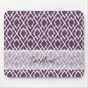 Monogramm Pflaume Lila Tribal Ikat Diamant Muster Mousepad