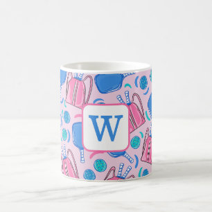 Monogramm-Pickleball-Schläger und -Bälle Rosa Prep Kaffeetasse
