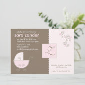 Monogramm Pink Babytragetücher Einladung (Stehend Vorderseite)