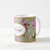 Monogramm Pink-Blume Kaffeetasse (VorderseiteRechts)