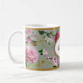 Monogramm Pink-Blume Kaffeetasse (Links)