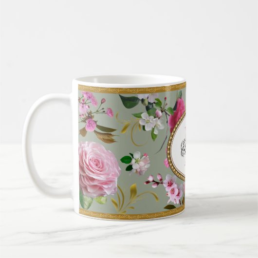 Monogramm Pink-Blume Kaffeetasse (Links)