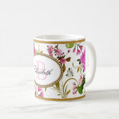 Monogramm Pink-Blume Kaffeetasse (VorderseiteRechts)