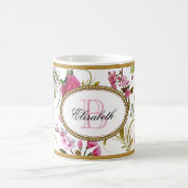 Monogramm Pink-Blume Kaffeetasse (Mittel)