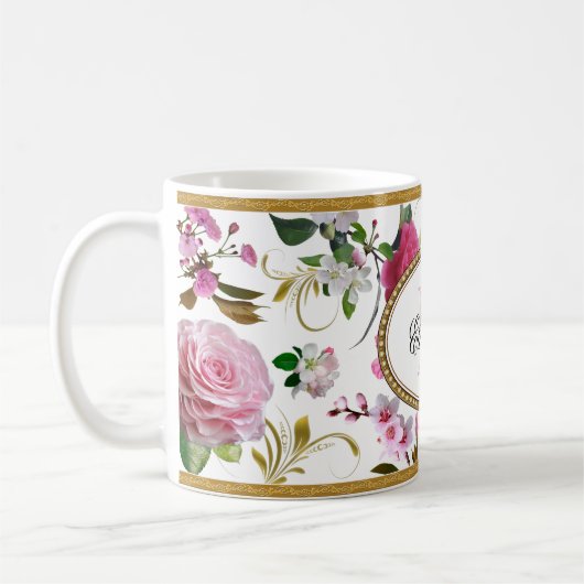 Monogramm Pink-Blume Kaffeetasse (Links)