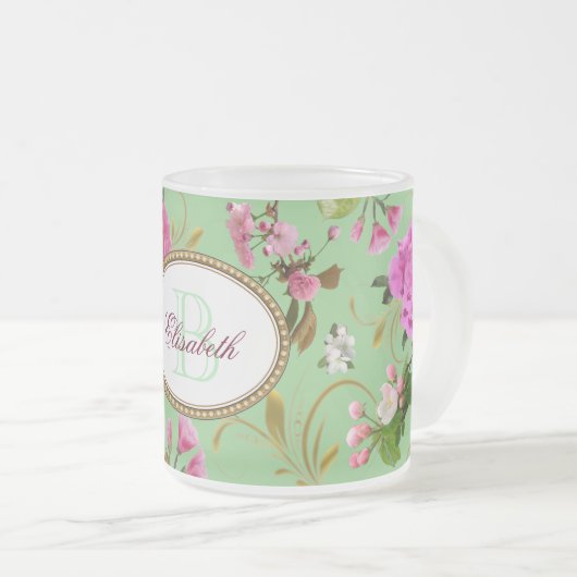 Monogramm Pink-Blume Mattglastasse (VorderseiteRechts)