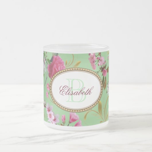 Monogramm Pink-Blume Mattglastasse (Mittel)