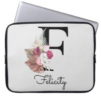 Monogramm Pink Boho Floral Initial F
