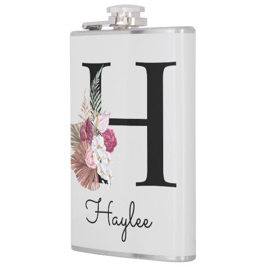 Monogramm Pink Boho Floral Initial H Flachmann (Links)