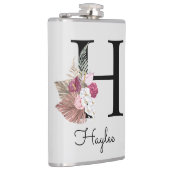 Monogramm Pink Boho Floral Initial H Flachmann (Rechts)