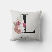 Monogramm Pink Boho Floral Initial L Kissen (Vorderseite)