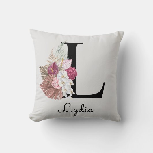 Monogramm Pink Boho Floral Initial L Kissen (Vorderseite)