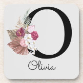 Monogramm Pink Boho Floral Initial O Getränkeuntersetzer (Vorderseite)