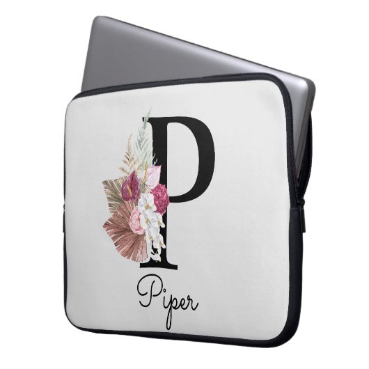 Monogramm Pink Boho Floral Initial P Laptopschutzhülle (Vorderseite Links)