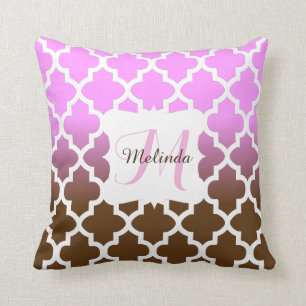 Monogramm-Pink-Braun-Blend-Quatrefolienmuster Kissen