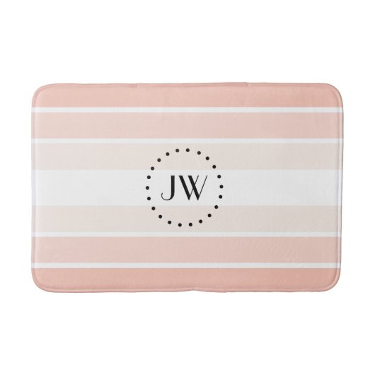 Monogramm Pink Coral Pastellstreifen Bath Mat Badematte (Vorderseite)