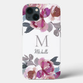 Monogramm Pink Floral Aquarell Case-Mate iPhone Hülle (Rückseite)