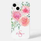 Monogramm Pink Floral Case-Mate iPhone Hülle (Rückseite)