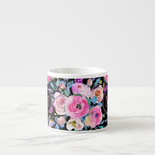 Monogramm Pink Floral Espressotasse (Vorderseite)