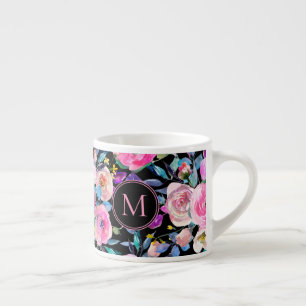 Monogramm Pink Floral Espressotasse