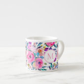 Monogramm Pink Floral Espressotasse (Vorderseite Rechts)
