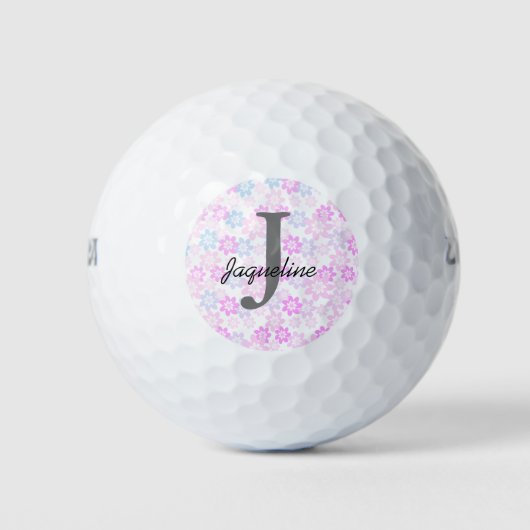 Monogramm Pink Floral Golfball (Vorderseite)