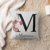 Monogramm Pink Floral Initial Kissen (Decke)