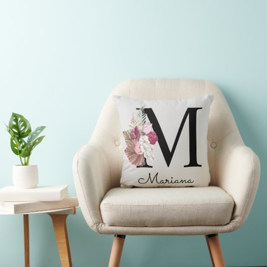 Monogramm Pink Floral Initial Kissen (Stuhl )