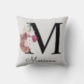 Monogramm Pink Floral Initial Kissen (Rückseite)