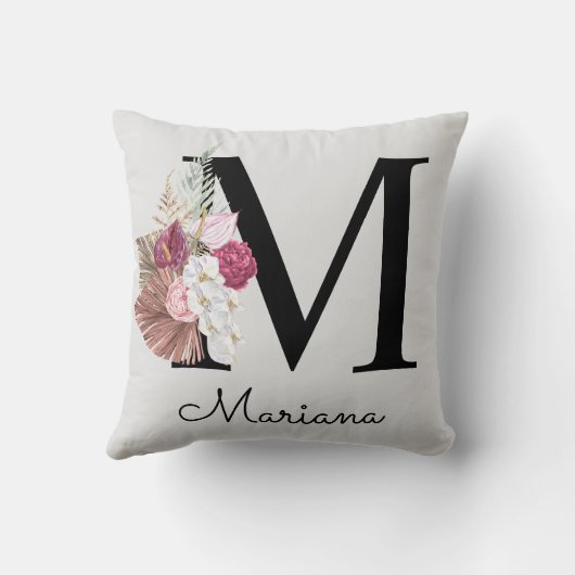 Monogramm Pink Floral Initial Kissen (Rückseite)