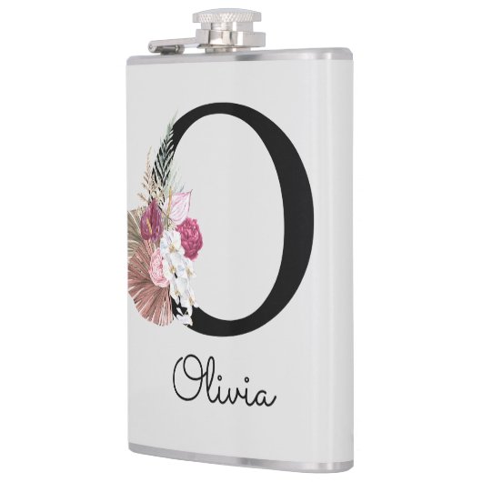 Monogramm Pink Floral Initial O Flachmann (Links)