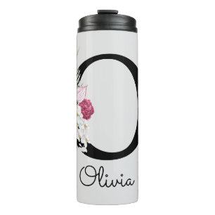 Monogramm Pink Floral Initial O Thermosbecher