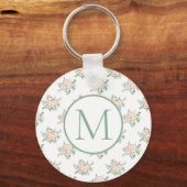 Monogramm Pink Floral Schlüsselanhänger (Vorderseite)