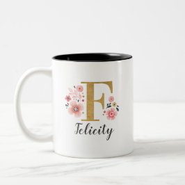Monogramm Pink Floral Zweifarbige Tasse