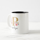 Monogramm Pink Floral Zweifarbige Tasse (Vorderseite Links)