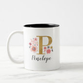 Monogramm Pink Floral Zweifarbige Tasse (Links)