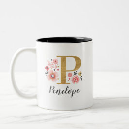 Monogramm Pink Floral Zweifarbige Tasse